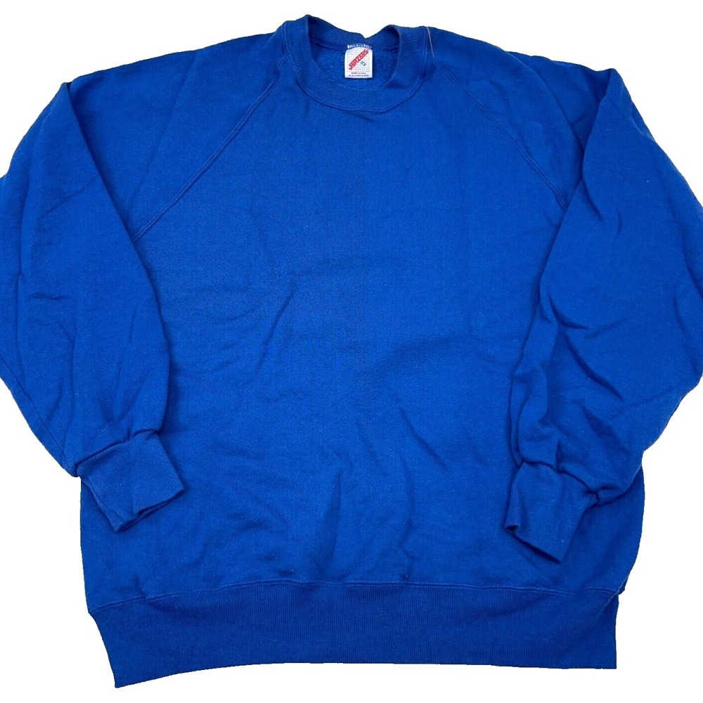 Vintage Jerzees Sweatshirt Men XL Blue Crew Neck Sweater Blank USA 90s Y2K 50/50